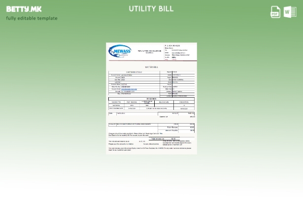 Модерен стил Шаблон за комунални сметки за услуги за водовод и канализација Кени